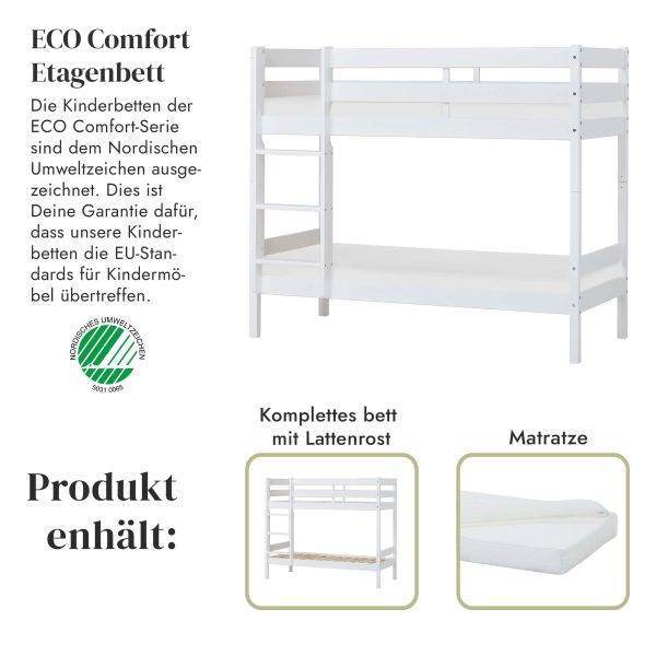ECO Comfort stapelbed 70x160 cm met lattenbodem en schuimmatras, Wit - Afbeelding 2