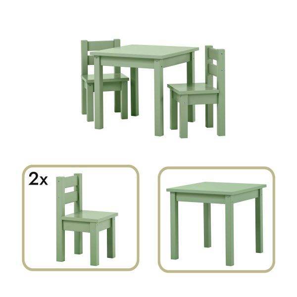 MADS kinder set 1 tafel/2 stoelen, Pale green - Afbeelding 2