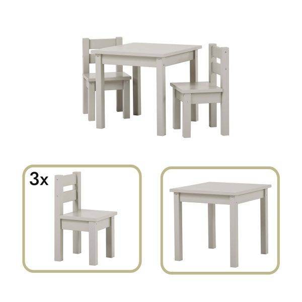 MADS kinder set 1 tafel/3 stoelen, Dove grey