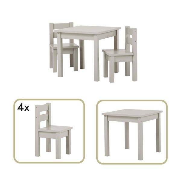 MADS kinder set 1 tafel/4 stoelen, Dove grey