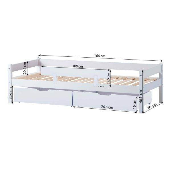 ECO One juniorbed model 0106 70x160 cm met lades & veiligheidsrail, Wit - Afbeelding 4