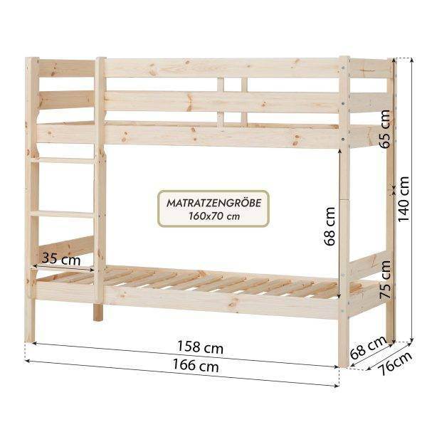 ECO Comfort stapelbed 70x160 cm met lattenbodem en ECO Dream matras, Naturel - Afbeelding 3