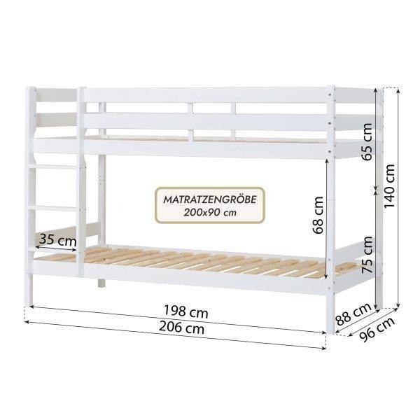 ECO Comfort stapelbed 90x200 cm met lattenbodem & koudschuimmatras, Wit - Afbeelding 3