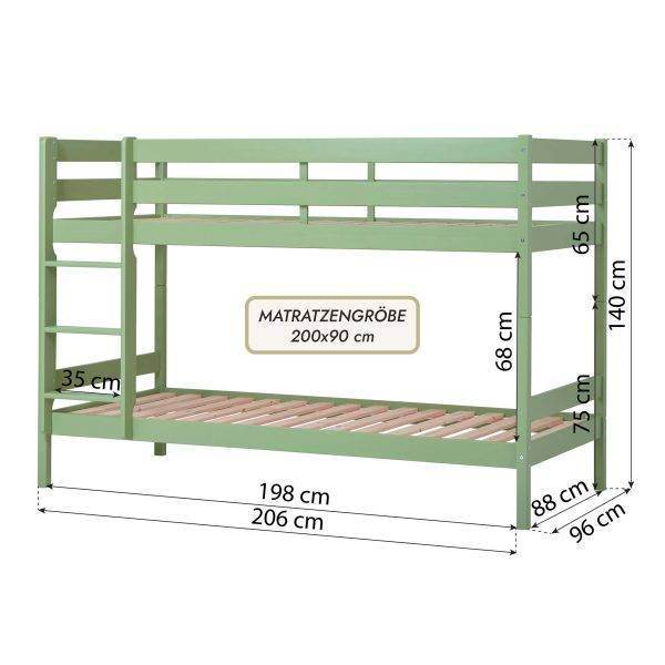 ECO Comfort stapelbed 90x200 cm met lattenbodem en schuimmatras, Lpale green - Afbeelding 3
