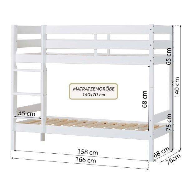 ECO Comfort stapelbed 70x160 cm met lattenbodem en schuimmatras, Wit - Afbeelding 3