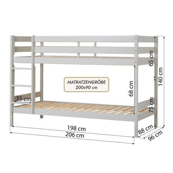 ECO Comfort stapelbed 90x200 cm met lattenbodem en schuimmatras, Dove grey - Afbeelding 3