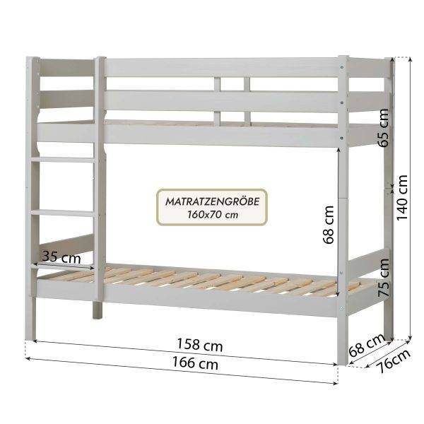 ECO Comfort stapelbed 70x160 cm met lattenbodem & koudschuimmatras, Dove grey - Afbeelding 3