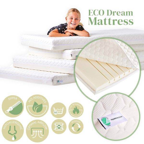 ECO Comfort stapelbed 90x200 cm met lattenbodem & koudschuimmatras, Wit - Afbeelding 9