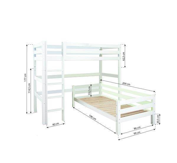 Hoppekids ECO Luxury stapelbed Angle 90x200 cm, Wit - Afbeelding 2