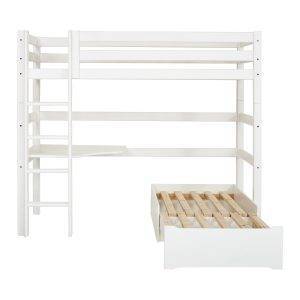 Hoppekids ECO Luxury MEGA bed 90x200 cm met lounge-module en bureau, Flexibel lattenbodem, Wit