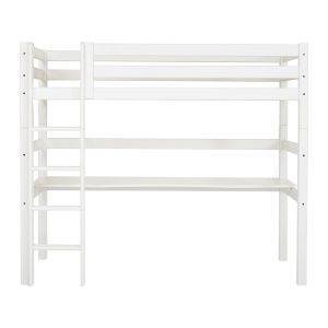 Hoppekids ECO Luxury hoogslaper 90x200 cm met bureau, Flexibel lattenbodem, Wit