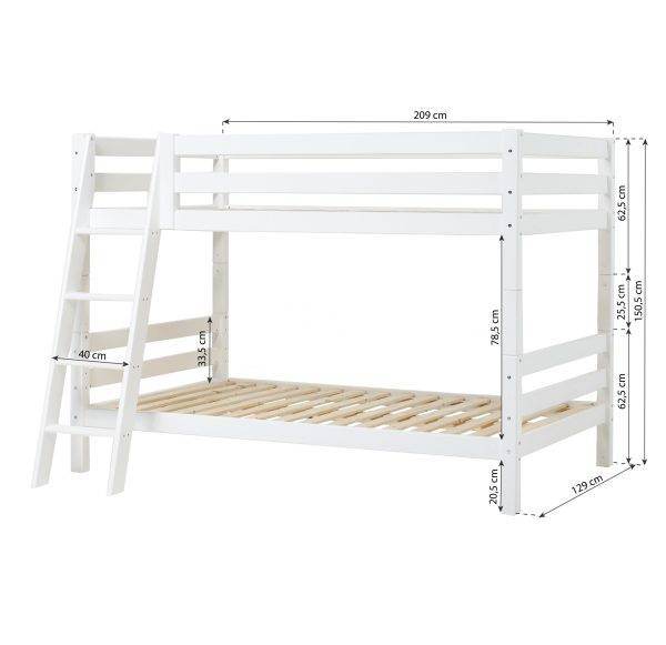 Hoppekids ECO Luxury stapelbed 120x200 cm met schuine ladder, Wit - Afbeelding 4