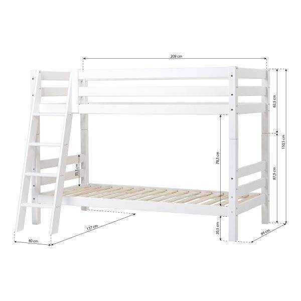 Hoppekids ECO Luxury stapelbed 90x200 cm met schuine ladder, Wit - Afbeelding 4