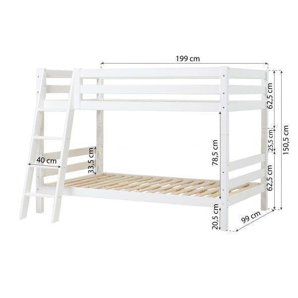 Hoppekids ECO Luxe stapelbed 90x190 cm met schuine ladder, Wit - Afbeelding 4
