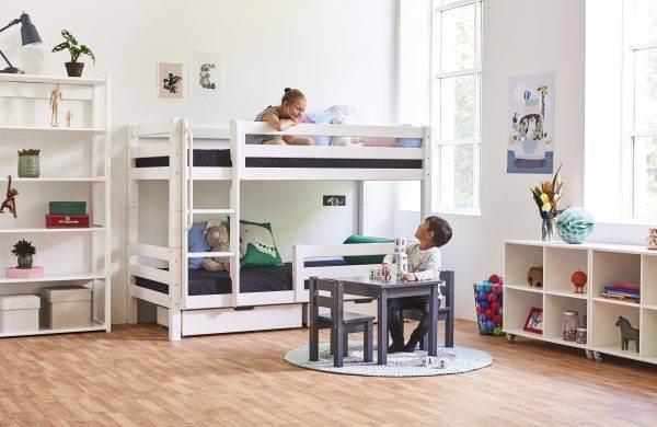 Hoppekids ECO Luxury stapelbed 90x200 cm met twee bedhekjes, Flexibel lattenbodem, Wit - Afbeelding 3