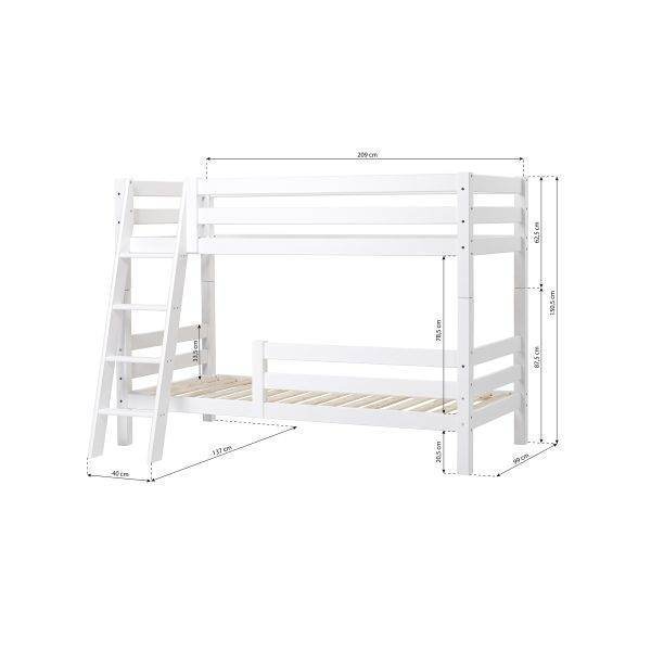 Hoppekids ECO Luxury stapelbed 90x200 cm met twee bedhekken en schuine ladder, Wit - Afbeelding 4