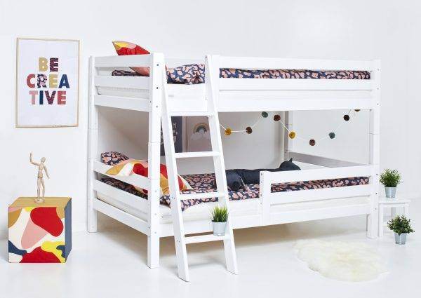 Hoppekids ECO Luxury stapelbed 120x200 cm met twee bedhekken en schuine ladder, Wit - Afbeelding 3