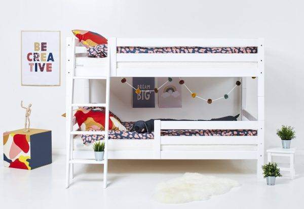 Hoppekids ECO Luxury stapelbed 120x200 cm met twee bedhekken en schuine ladder, Wit - Afbeelding 2