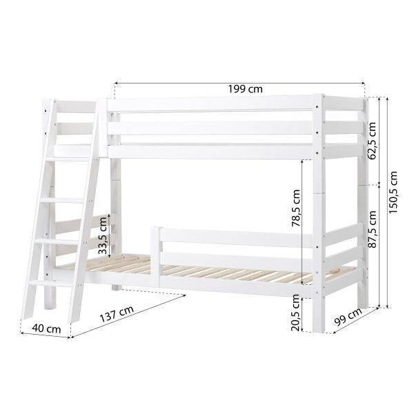 Hoppekids ECO Luxe stapelbed 90x190 cm met twee bedrails en schuine ladder, Wit - Afbeelding 4