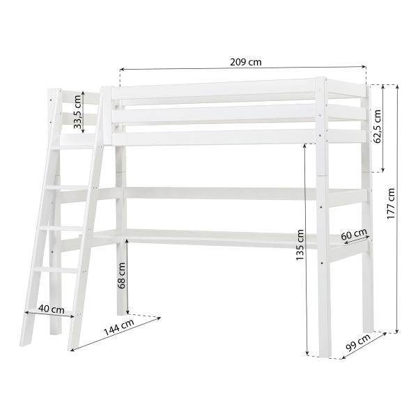 Hoppekids ECO Luxury hoogslaper 90x200 cm met bureau en schuine ladder, Flexibel lattenbodem, Wit - Afbeelding 7
