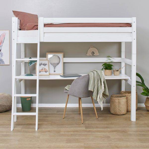Hoppekids ECO Luxury hoogslaper 90x200 cm met bureau en schuine ladder, Flexibel lattenbodem, Wit - Afbeelding 6