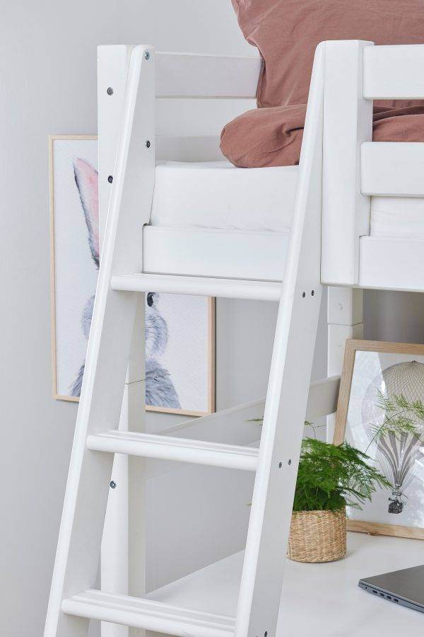 Hoppekids ECO Luxury hoogslaper 90x200 cm met bureau en schuine ladder, Flexibel lattenbodem, Wit - Afbeelding 4