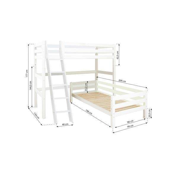 Hoppekids ECO Luxury stapelbed Angle 90x200 cm met schuine ladder, Wit - Afbeelding 2