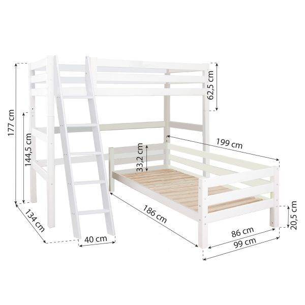 Hoppekids ECO Luxe stapelbed Hoek 90x190 cm met schuine ladder, Wit - Afbeelding 2