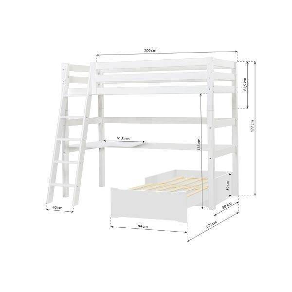 Hoppekids ECO Luxury MEGA bed 90x200 cm met schuine ladder, lounge-module en bureau, Flexibel lattenbodem, Wit - Afbeelding 11