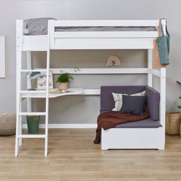 Hoppekids ECO Luxury MEGA bed 90x200 cm met schuine ladder, lounge-module en bureau, Flexibel lattenbodem, Wit - Afbeelding 2