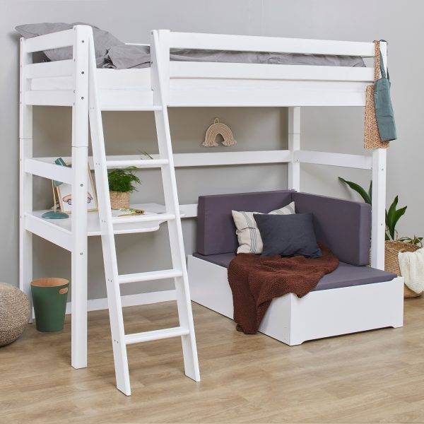 Hoppekids ECO Luxury MEGA bed 90x200 cm met schuine ladder, lounge-module en bureau, Flexibel lattenbodem, Wit - Afbeelding 5