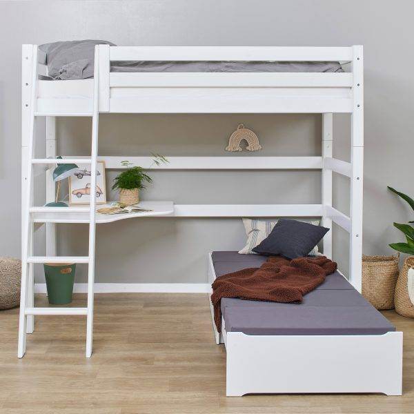 Hoppekids ECO Luxury MEGA bed 90x200 cm met schuine ladder, lounge-module en bureau, Flexibel lattenbodem, Wit - Afbeelding 6
