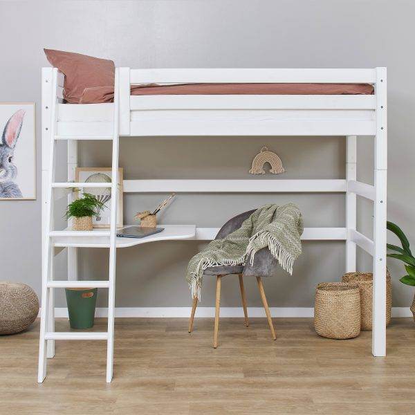 Hoppekids ECO Luxury MEGA bed 90x200 cm met schuine ladder, lounge-module en bureau, Flexibel lattenbodem, Wit - Afbeelding 14