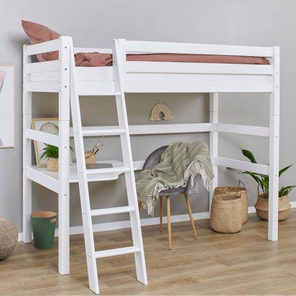 Hoppekids ECO Luxury MEGA bed 90x200 cm met schuine ladder, lounge-module en bureau, Flexibel lattenbodem, Wit - Afbeelding 13