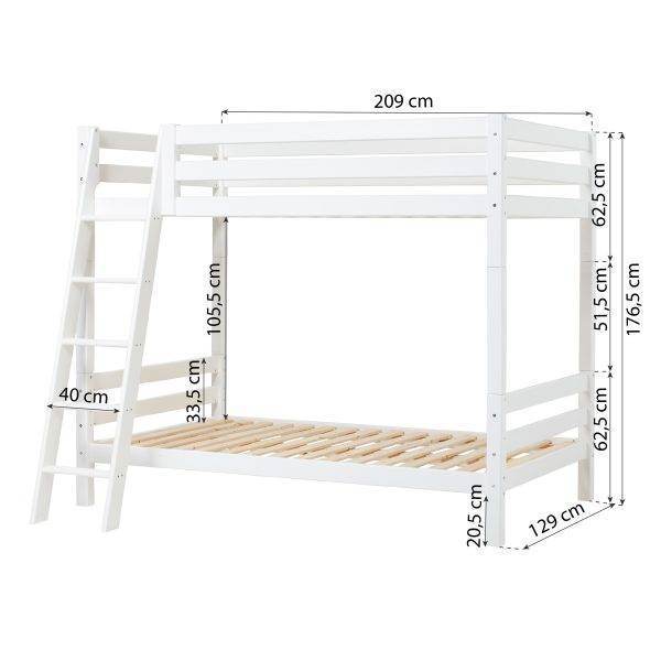 Hoppekids ECO Luxury hoog stapelbed met schuine ladder 120x200 cm, Wit - Afbeelding 4