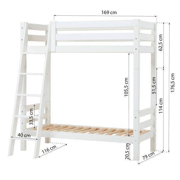 Hoppekids ECO Luxury hoog stapelbed met schuine ladder 70x160 cm, Wit - Afbeelding 4