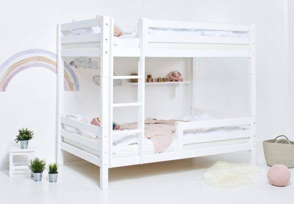 Hoppekids ECO Luxury hoog stapelbed met ladder en 1/2 bedhekje 120x200 cm, Wit - Afbeelding 3