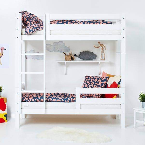 Hoppekids ECO Luxury hoog stapelbed met ladder en 1/2 bedhekje 70x160 cm, Wit - Afbeelding 2