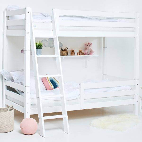 Hoppekids ECO Luxury hoogslaper 90x200 cm met twee bedhekjes en schuine ladder, Flexibel lattenbodem, Wit - Afbeelding 3