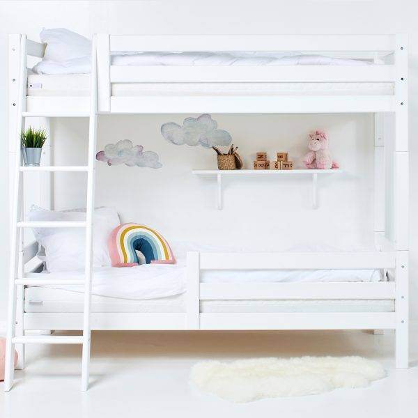 Hoppekids ECO Luxury hoog stapelbed met schuine ladder en 1/2 bedhekje 90x200 cm, Wit - Afbeelding 2