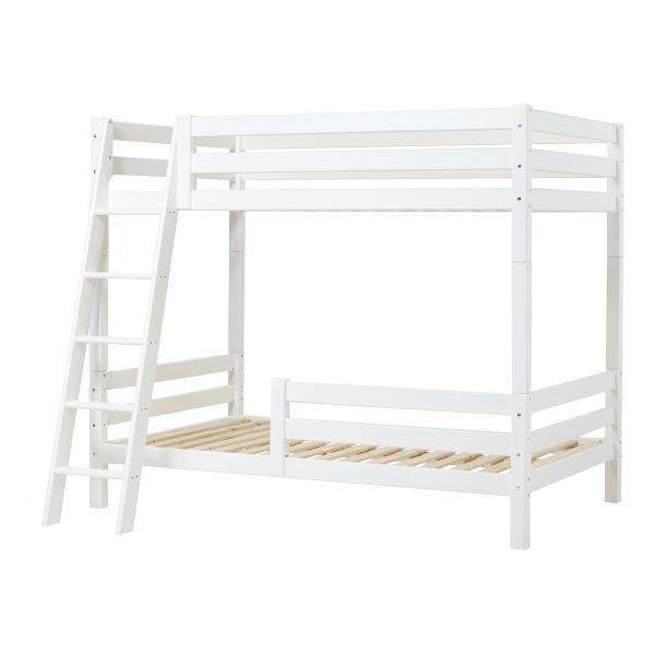 Hoppekids ECO Luxury hoog stapelbed met schuine ladder en 1/2 bedhekje 120x200 cm, Wit