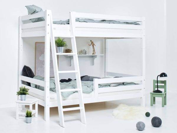Hoppekids ECO Luxury hoog stapelbed met schuine ladder en 1/2 bedhekje 120x200 cm, Wit - Afbeelding 3
