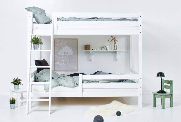 Hoppekids ECO Luxury hoog stapelbed met schuine ladder en 1/2 bedhekje 120x200 cm, Wit - Afbeelding 2