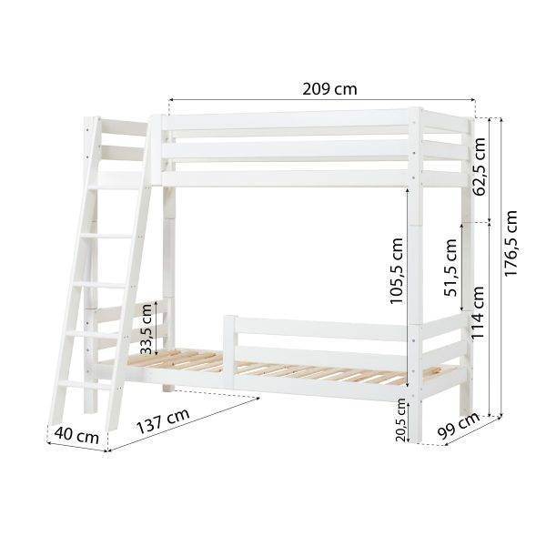 Hoppekids ECO Luxury hoog stapelbed met schuine ladder en 1/2 bedhekje 90x200 cm, Wit - Afbeelding 4