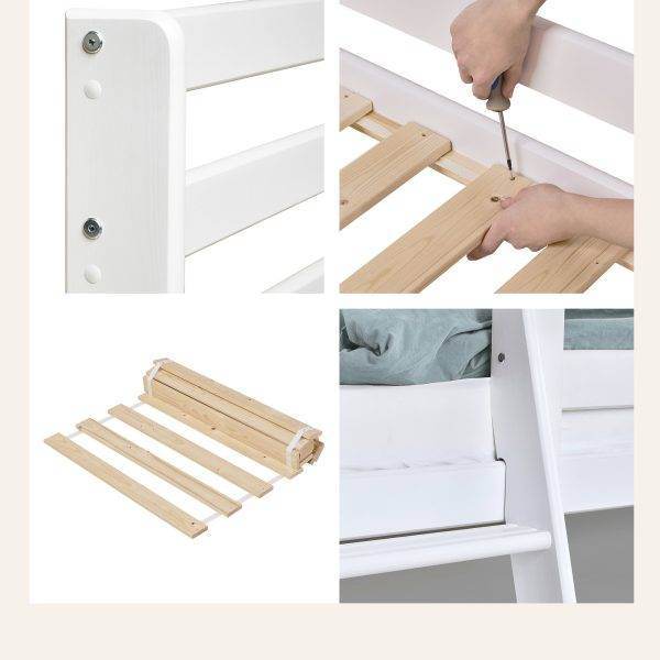 Hoppekids ECO Luxe hoogslaper met schuine ladder en halve bedrail 90x190 cm, Wit - Afbeelding 4