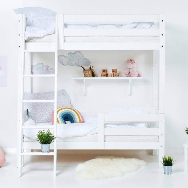 Hoppekids ECO Luxury hoog stapelbed met schuine ladder en 1/2 bedhekje 70x160 cm, Wit - Afbeelding 2