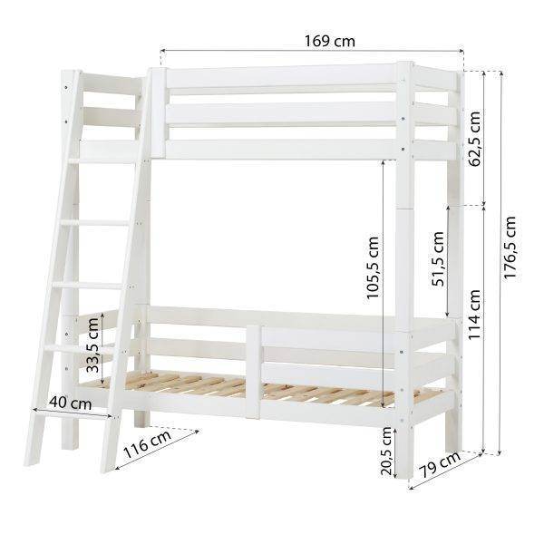 Hoppekids ECO Luxury hoog stapelbed met schuine ladder en 1/2 bedhekje 70x160 cm, Wit - Afbeelding 4