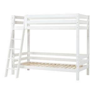 Hoppekids ECO Luxury hoogslaper 90x200 cm met bedhekje en schuine ladder, Flexibel lattenbodem, Wit