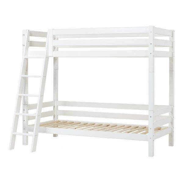 Hoppekids ECO Luxury hoog stapelbed 90x200 cm met rugleuning op het onderste bed en schuine ladder, Wit