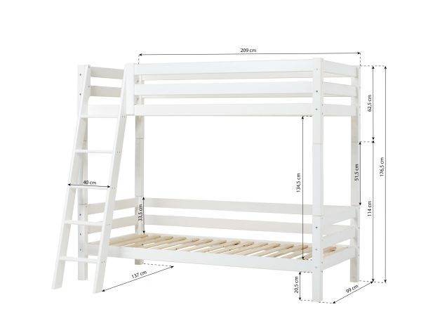 Hoppekids ECO Luxury hoog stapelbed 90x200 cm met rugleuning op het onderste bed en schuine ladder, Wit - Afbeelding 7